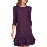Tommy Hilfiger Womens 3/4 Sleeve Ruffled Hem Dress A3IC15MD Aubergine Purple 10