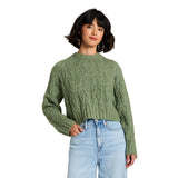 Universal Thread Cozy Knit Ribbed Cable Crewneck Pullover Sweater Green XS
