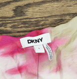 DKNY Womens Floral-Print V-Neck Cap-Sleeve Top May Watercolor Pink Multi L