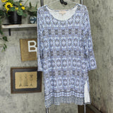 Philosophy Womens Plus Size Knit 3/4 Sleeve Tunic Shirt Top Blue Patterned 2X