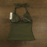 DKNY Halter V-Neck Shirred Tankini Swim Top DIMKS215 Moss Green M