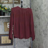 Me By Jennie Garth Womens Alberta Pleated Blouse Shirt Top Blackberry Red L