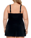 Swim Solutions Tummy Control One Piece Skater Swimsuit Feral Stripes Black 16W