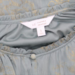 LC Lauren Conrad Womens Long Sleeve Lurex Ruffle Blouse Shirt Green / Gold S