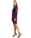 Tahari ASL Womens Printed Faux-Wrap Dress DEM643-T4 Black Cobalt 2