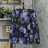 Du Jour Womens Floral Printed Woven Top with Smocked A342170 Violet Purple S