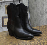 Sun + Stone Womens Biancaa Western Patch Block Heel Booties Black Snake 6M