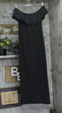 24seven Comfort Apparel Flounce Off-the-Shoulder Knit Maxi Dress Black L