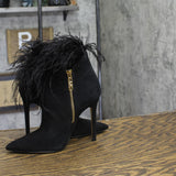 Michael Michael Kors Womens Whitby Feather Trim Pointed Toe Booties Black 5M