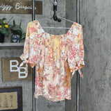 LC Lauren Conrad Off the Shoulder Button Up Blouse Shirt Top Brown Multi S