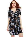 Motherhood Maternity Faux Wrap Elbow Sleeve Maternity Dress Black Floral XL
