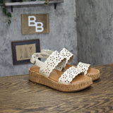Lucky Brand Womens Elsie Double Band Round Toe Wedge Sandals Bone Brown 6M