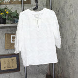 Skye's The Limit Textured Leaf Woven Blouse with Tie Neck White 2X