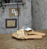 Universal Thread Womens Linda Raffia Buckle Slide Sandals Tan Brown 7.5M