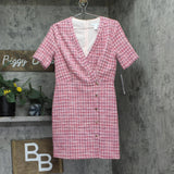 London Times Womens Surplice Faux Wrap Short Sleeve Dress T7764M Pink 6