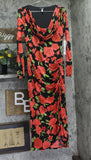 Aqua Womens Knit Rose Jersey Cowl Neck Dress IDO14215 Red / Black L