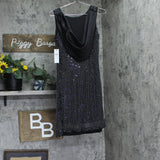 DKNY Petite Sleeveless Studded Cowl-Back Side Zip Dress Black / Silver 6P