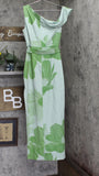 Jewel by Badgley Mischka Print Slit One Off Shoulder Dress Gown Green / Multi 6