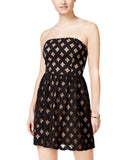 Jump Apparel Juniors Bandeau Lattice-Lace Fit & Flare Dress Black / Nude M