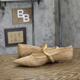 A New Day Faux Suede Pointed Toe Flats with Ring Accent Brown 6.5M