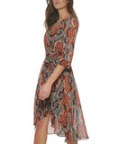 Tommy Hilfiger Surplice Printed Chiffon Midi Dress Terra Cota Brown Multi 12