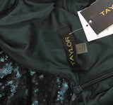 Taylor Sleeveless Stretch Mesh Sequin Cinched Waist Gown Dress Bottle Green 2