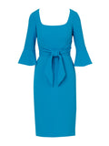 Adrianna Papell Womens Bell Sleeve Tie Front Dress Deep Cerulean Blue 4
