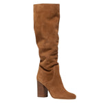 Michael Michael Kors Suede Block Heel Ruched High Heel Boots Luggage Brown 9.5M