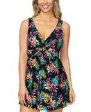 Island Escape Womens Magnolia Printed Swim Dress One Piece Multi Black 14