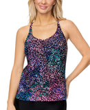 Island Escape Womens Printed Racerback Underwire Tankini Top Swim Black Multi 8