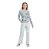 Art Class Girls High-Rise Baggy Metallic Wide Leg Denim Pant Silver Gray 14
