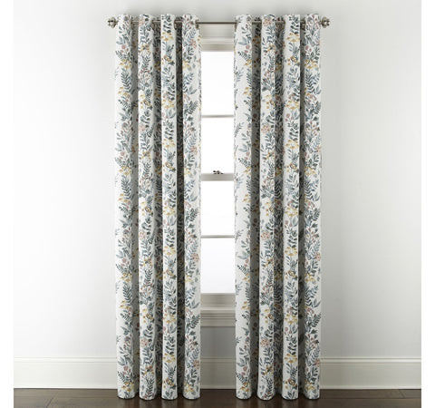 Linden Street Blackout Single Curtain Panel Multi Floral Green Blue 50x108