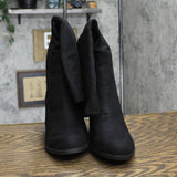 Sugar Womens Trendy Riding Boots Heeled Knee High Boot Black Oil Fabric 9M