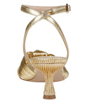 Jewel Badgley Mischka True Kitten Heel Sandals Wrap Strap Gold Yellow 6.5M