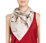 Max Mara Womens Square Feather Print Silk Scarf Foulard Powder Brown OS