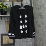 Belle By Kim Gravel Boho Slub Knit Embroidered Peasant Shirt Top Black Multi S