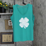 Womens Sleeveless V-Neck Shamrock Irish Graphic Tank Top Green 2XL