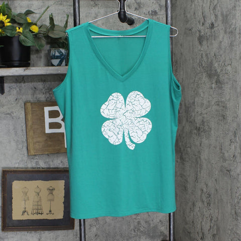 Womens Sleeveless V-Neck Shamrock Irish Graphic Tank Top Green 2XL