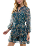 City Studios Juniors Tiered Chiffon Fit & Flare Dress Teal Blue / Rust XL