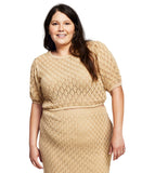 And Now This Crochet Knit Puff Sleeve Blouse Top S702820002 Camel Brown 2X