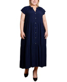 Ny Collection Womens Plus Size Short Sleeve Slubbed Midi Dress Navy Blue 3X