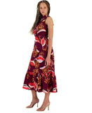 Sam Edelman Women's Hoyal Large Floral High-Neck Dress Wine Multi Red 4