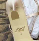 Jewel Badgley Mischka Satin Fanny Pearl Stiletto Heel Sandals Champagne Brown 9M