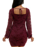 Emerald Sundae Juniors Glitter Lace Bodycon Open Back Mini Dress Dark Red 2XS