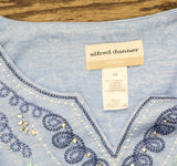 Alfred Dunner Womens V-Neck Knit Plus Size Embroidered Top Blue Ombre 3X