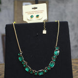 Laundry By Shelli Segal Necklace & Stud Earrings Set Gold / Green 18" + 3"