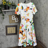 Ny Collection Short Sleeve Midi Length Jacquard Dress Country Painting White S