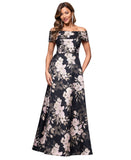 XSCAPE Womens Metallic Jacquard Off-The-Shoulder Gown 6941X Black Rose Multi 4