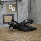 A New Day Womens Simone Rhinestone Ball Satin Block Heel Disco Heels Black 8M