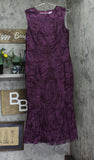 JS Collections Tea Length Fit Flare Sleeveless Bateau Neck Dress Purple 12
